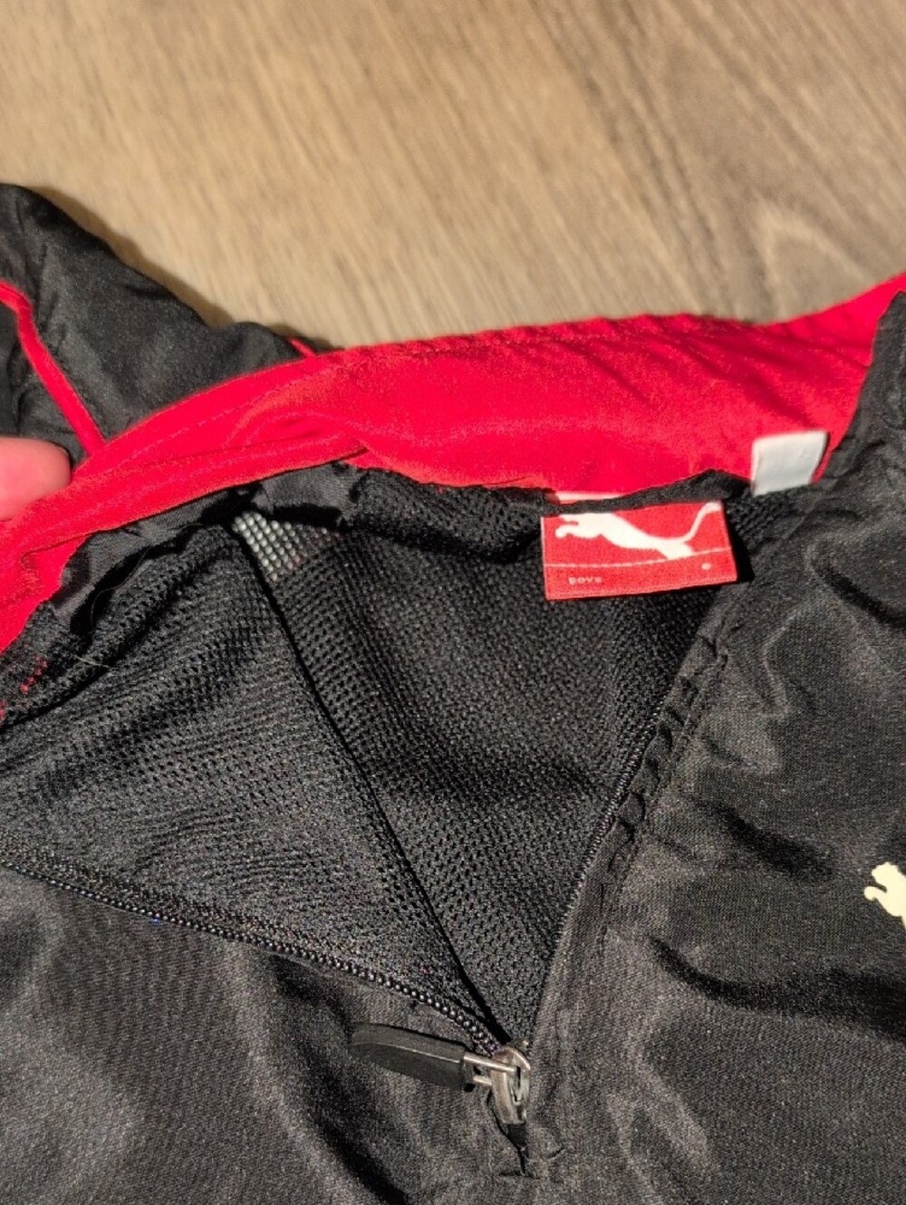 Puma Black Jacket with Red & White Trim - Kids Raincoat - Picture 4 of 5